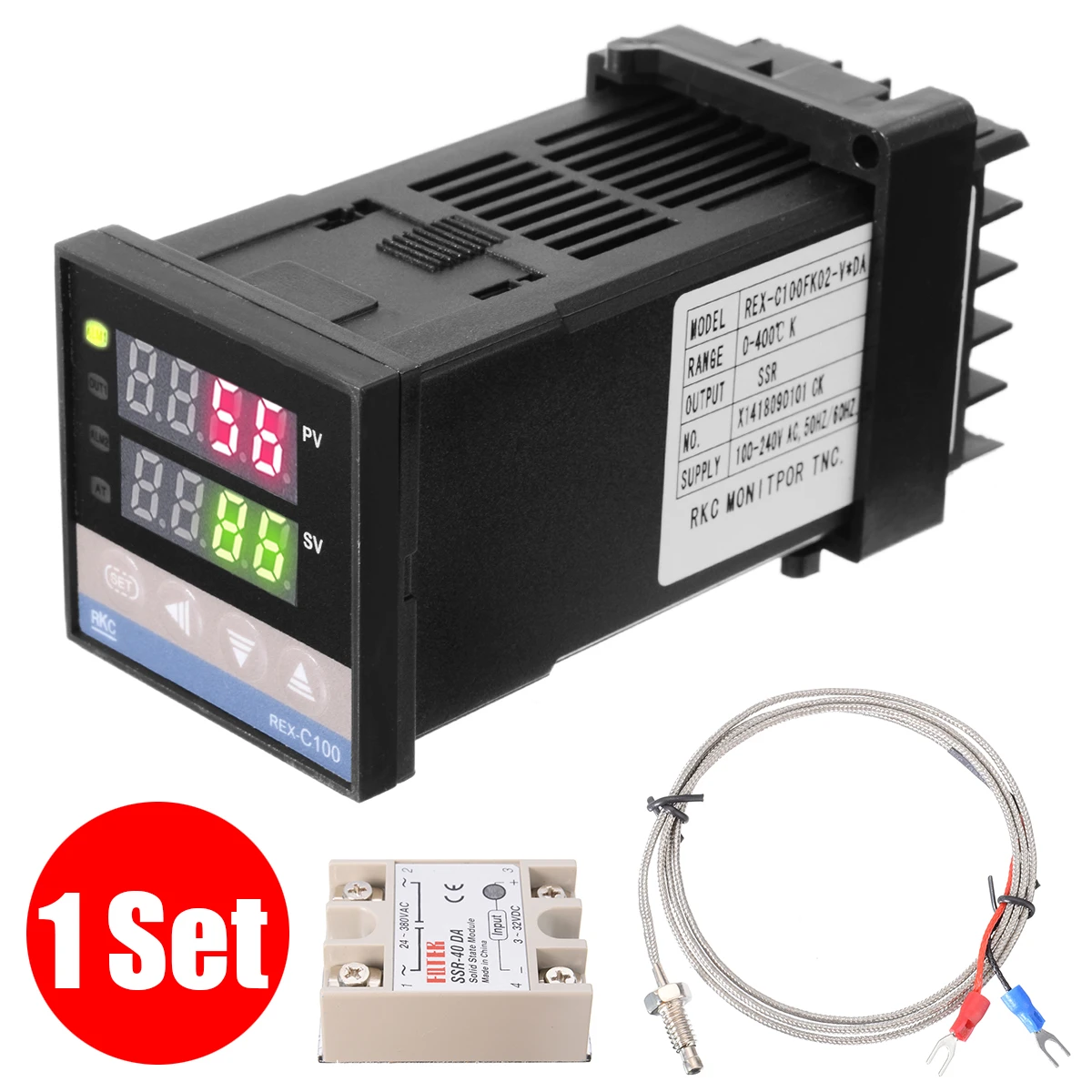 Digital Pid Temperature Controller Rex-c100 Pid Temp Control Set K Thermocouple Probe Cable 
