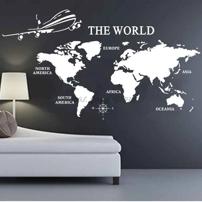 World Map Wall Stickers DIY Europe Style Buildings Mural Decals for House Living Room Bedroom Dormitory Decoration B2-034