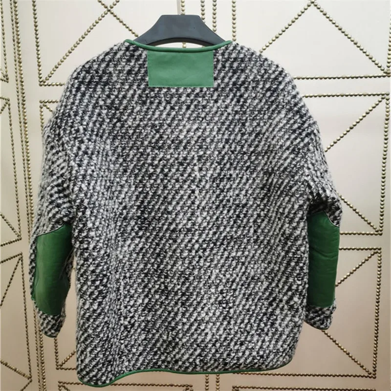 Двусторонняя Меховая куртка из овчины, подкладка из натурального меха ягненка, твидовые шерстяные пальто для женщин