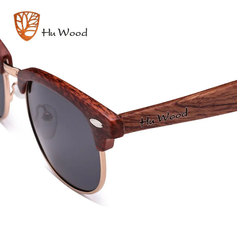 HU WOOD Polariserade solglasögon för kvinnor Unisex retro trärandiga högkvalitativa halvbåglösa märkessolglasögon hona GR8005_voghion.com