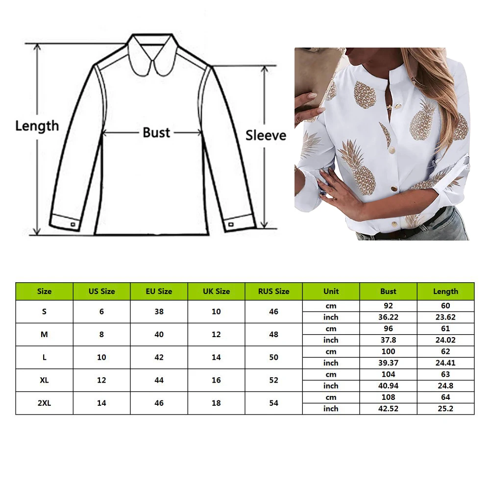 DIHOPE Pineapple Blouse Women's Shirt Ananas White Long Sleeve Blouses Woman 2020 Womens Tops and Blouse Top Female Autumn New