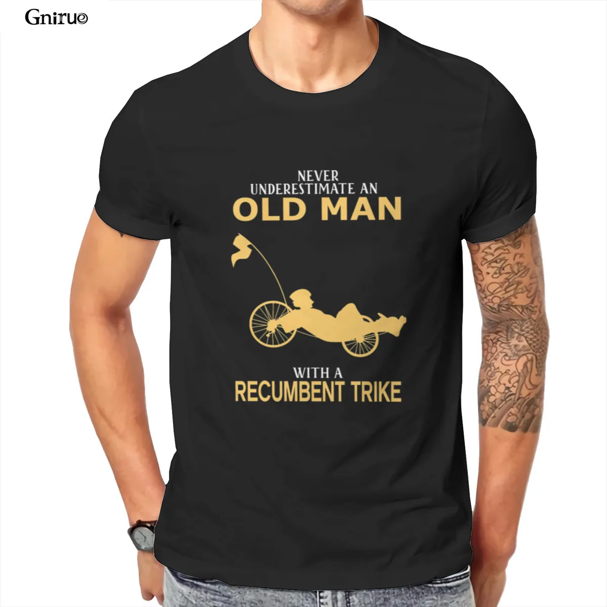 

Wholesale Never Underestimate Old Man With Recumbent Trike Mens T-Shirt Unisex 90s KoreanStyle For Boy Tees 103369