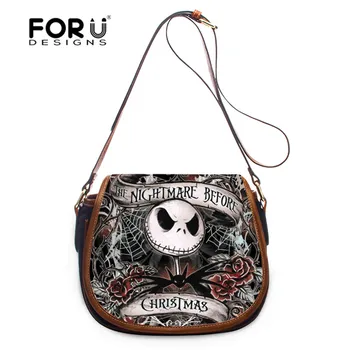 

FORUDESIGNS Mini Handbag for Ladies Nightmare Before Christmas Print Shoulder Tote Bags PU Leather Hasp Messenger Bag Bolsa