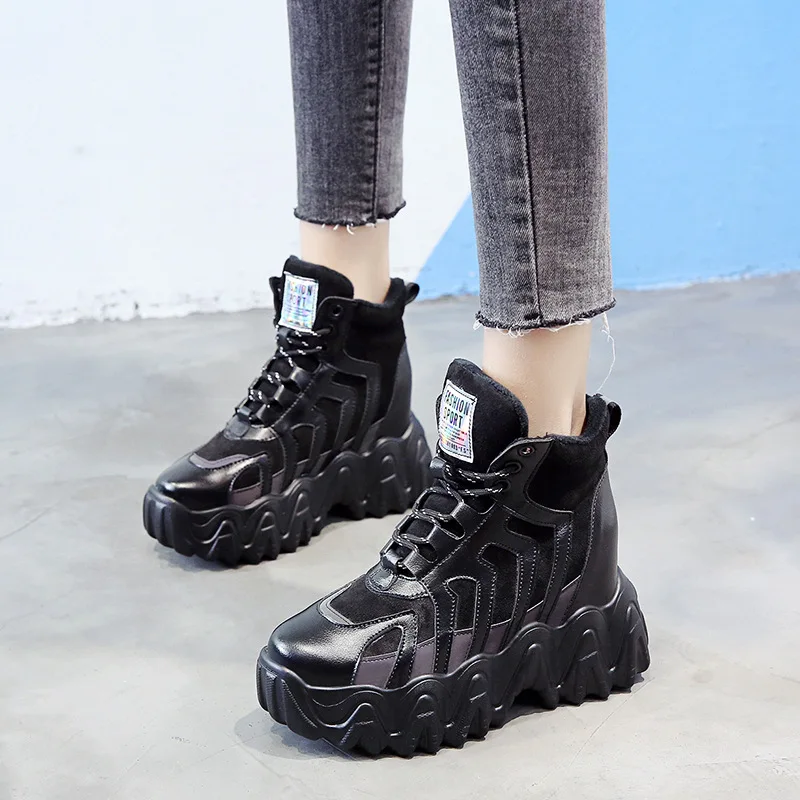 

Winter Platform Heel Lace-up Hot Selling Daddy Shoes Women's Mixed Colors plus Cotton Casual Single Shoes Warm Hight-top WOMEN'S