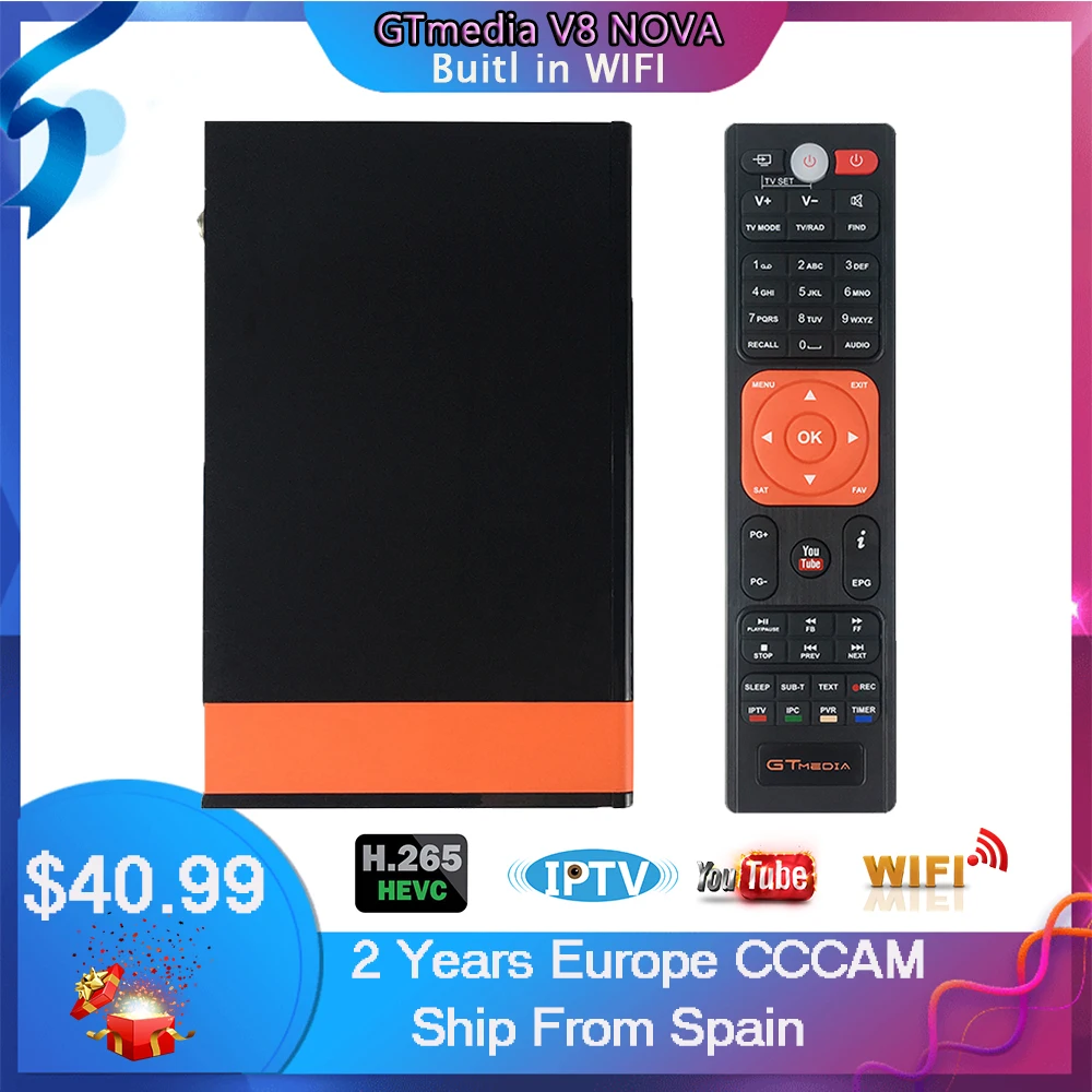 GTmedia V8 Nova 1080P HD DVB-S2 спутниковый ресивер 2 года Cccam Cline спутниковый ТВ ресивер DVB S2 декодер H.265 встроенный wifi