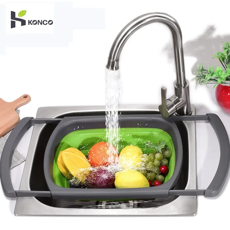 Baratos KONCO colador plegable de cocina colador de frutas y vegetales colador escurridor cesta de lavado de plástico