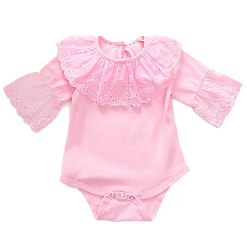 

Cute Floral Romper Children Baby Girls Fashion Casual Concise Soft Elegant Lace Decoration Solid Color Pink Romper