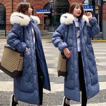 

High Quality Winter Jacket Women Cotton Padded Coats Outwear Female X-long Cotton Coat Hooded With Fur Loose Parka Jackets Coats