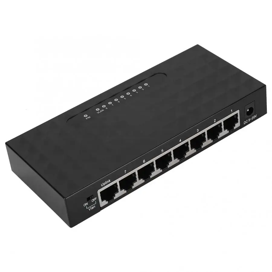 8 портов высокопроизводительная сеть VLAN концентратор Gigabit Ethernet настольный коммутатор 100-240 в черный