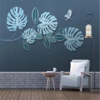 

Custom 3d wallpaper mural modern hand painted small fresh turtle back leaf bird light luxury background wall painting