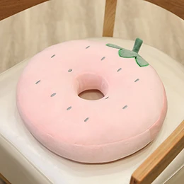 Pink Strawberry Doughnut форма плюшевая подушка фрукт Подушка животные круглая подушка для сиденья кактус морковь клубника Хаски динозавр 38*38*8 см - Цвет: Pink Strawberry
