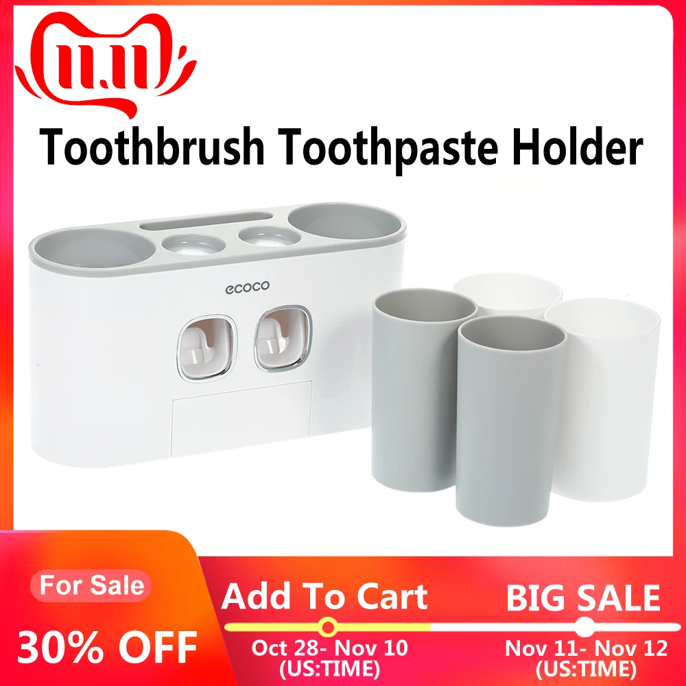 

Wall-mount Bathroom Accessories Toothbrush Holder Toothpaste Dispenser With Toothbrush Cup Tooth Brush Holder Bathroom Storage