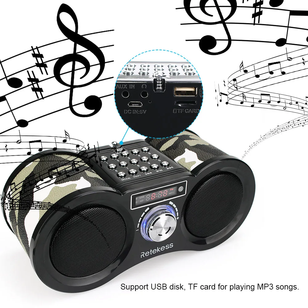 Digital Radios Receiver 1.6W*2 Speaker Remote Control Radio Receivers AUX-IN USB Disk TF Card MP3 Music Player Super Bass