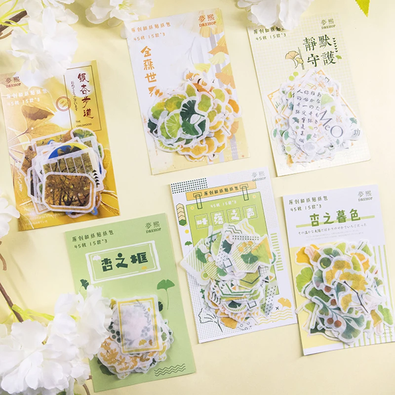 

45 pcs Autumn Ginkgo Series Fallen leaves Paper Sticker Decoration Diary Scrapbooking Label Sticker Kawaii Korean sticker