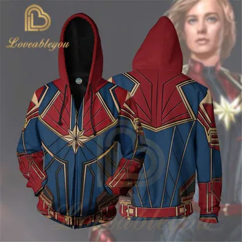 

2019 New 3D Print Captain Marvel Carol Danvers Ms Costumes Hoodies Sweatshirts Tracksuit Casual Zipper Hoody Sweatshirt for Men