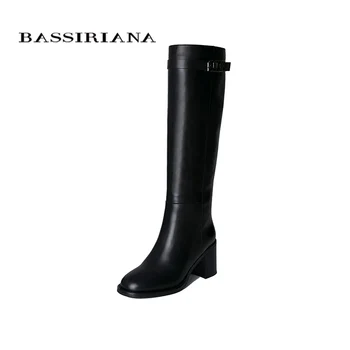 

BASSIRIANA2019 new women's shoes genuine leather wool warm women's high heels winter boots black high quality