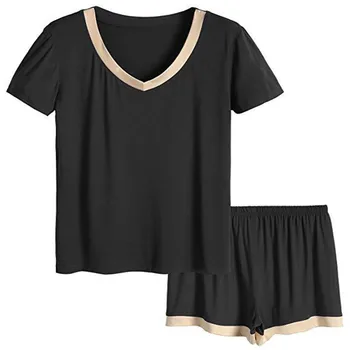 

Modal Pijamas Set Women Sexy 2pcs Short Sleeve&shorts Home Clothes Intimate Lingerie Sleep Suit V-neck Sleepwear Nightwear