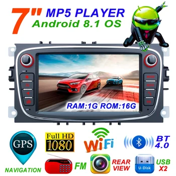

NEW-Car Multimedia Player Quad Core Android 8.1 1G+16G Car Radio Navigation Phonelink for Ford Focus S-Max Mondeo 9 Galaxy