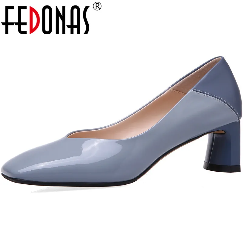 FEDONAS Concise Shallow Genuine Leather Shoes For Women Fashion Newest Thick Heels Pumps Autumn Wedd