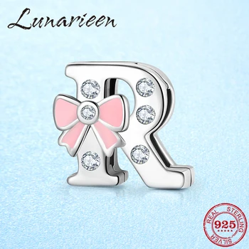 

925 Sterling Silver Letter R Alphabe shaped CZ Clip beads Fit Original reflection Charm Bracelet jewelry