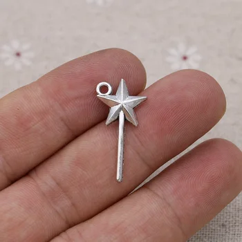

20pcs Tibetan Silver Plated Star Stick Charms Pendants for Jewelry Making Bracelet Necklace DIY Accessories Craft 26x13mm