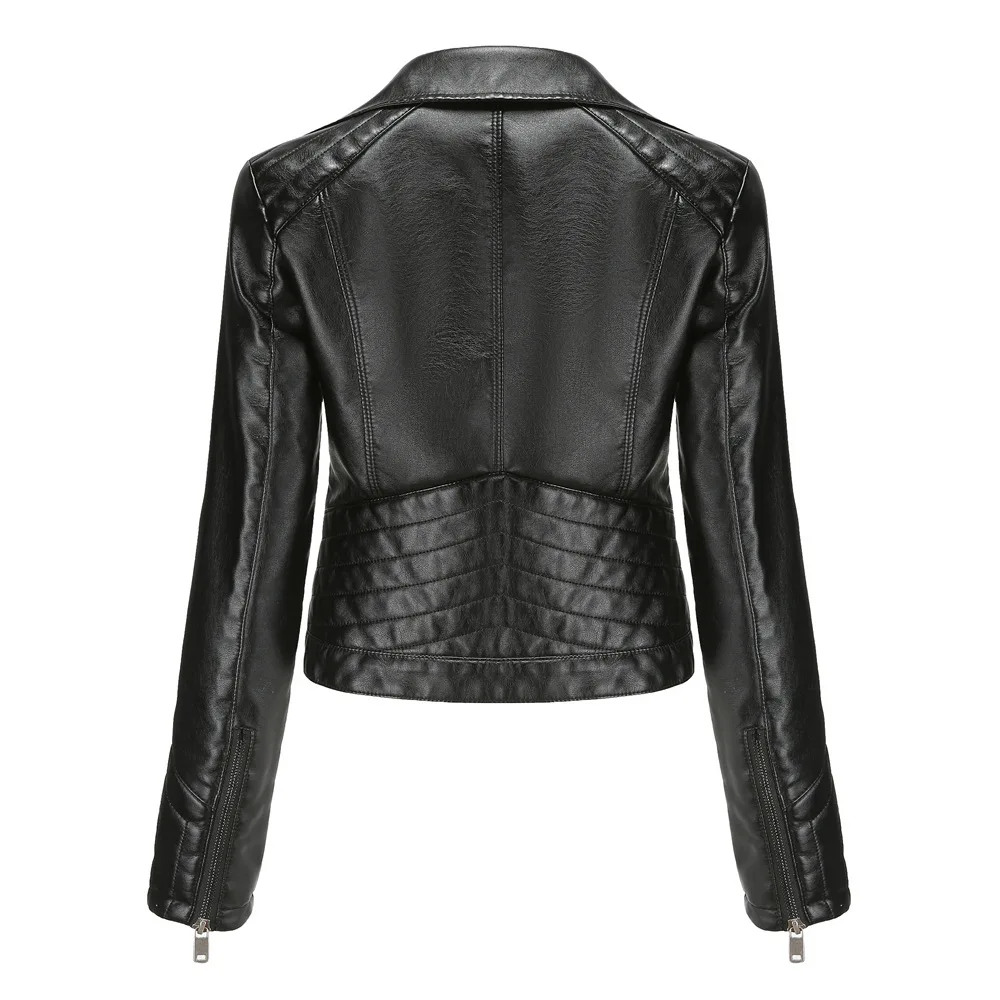 2021 New Women's Washed Pu Leather Clothes Fashion Lapel Spring And Autumn Coat European And American Casual Lady's Wear