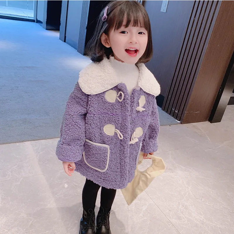 

Winter new children girls horns buckle wool sweater children baby coat children's clothing wholesale one drop