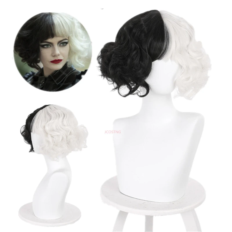 Film Cruella De Vil Cruella Wig Emma Stone Pendek Hitam Putih Rambut Keriting Wig Cosplay Propsfilm Tv Kostum - Aliexpress Film Cruella De Vil Cruella Wig Emma Stone Pendek Hitam Putih Rambut Keriting Wig Cosplay Propsfilm Tv Kostum - Aliexpress