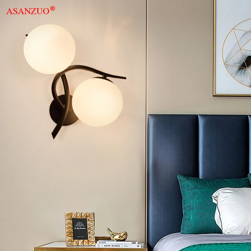Nordic wall lamp American double head wrought iron wall lamp aisle corridor lamp living room bedside bedroom G9 lamp