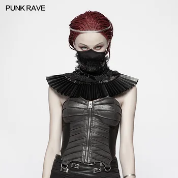 

PUNK RAVE Women's Dark Elizabeth Style Fake Collar Mark Breathable Knit Splicing Pleated Woven Stage Performance Mask