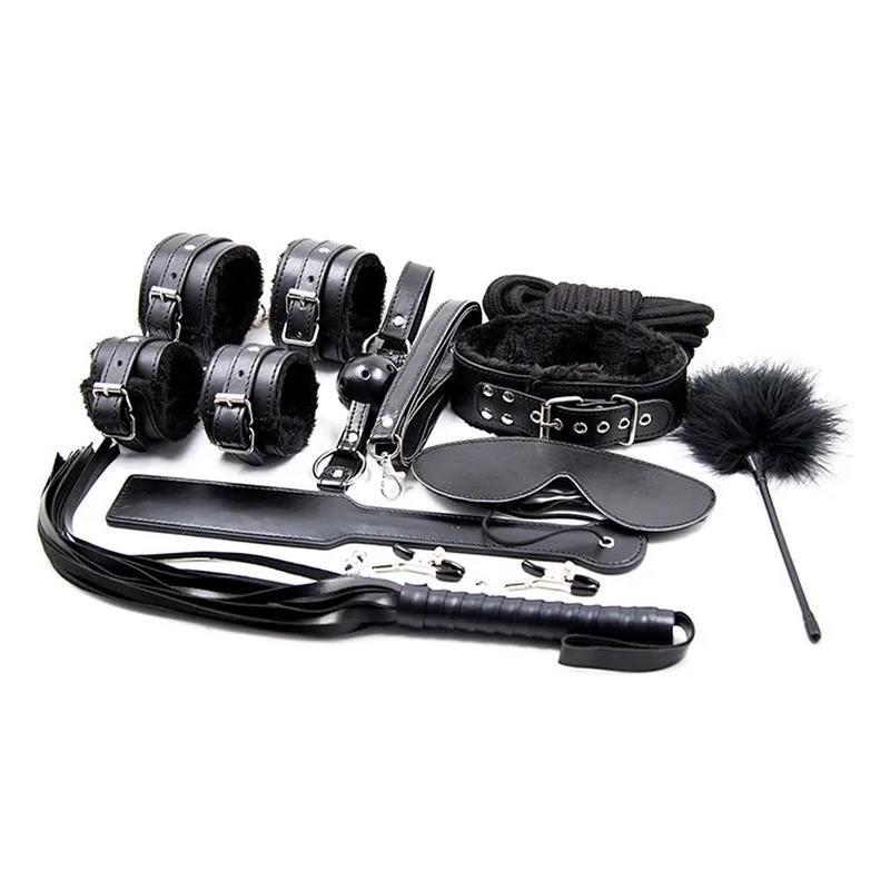 10 pieces/set Sex Bondage Restraint Kit Sets Women Erotic Tools Adult Games Handcuffs Whip Blinder Necklace For Couples | Красота и