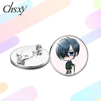

CHSXY Black Butler Ciel Sebastian Brooches Cartoon Printed Glass Time Gem Cosplay Badges Anime Accessories for Clothes Bag Decor