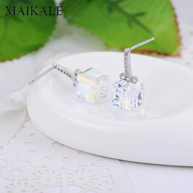 Женские серьги гвоздики с австрийским кристаллом MAIKALE Разноцветные квадратные