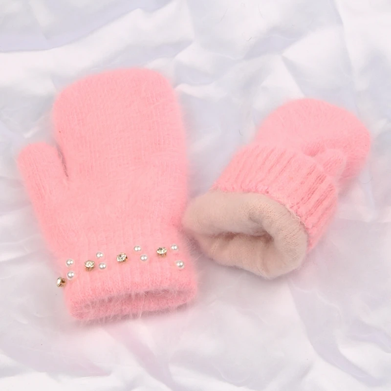 pink Модные женские зимние перчатки, роскошные перчатки с отделкой из меха кролика, женские перчатки без пальцев, Женские варежки luva - Цвет: pink