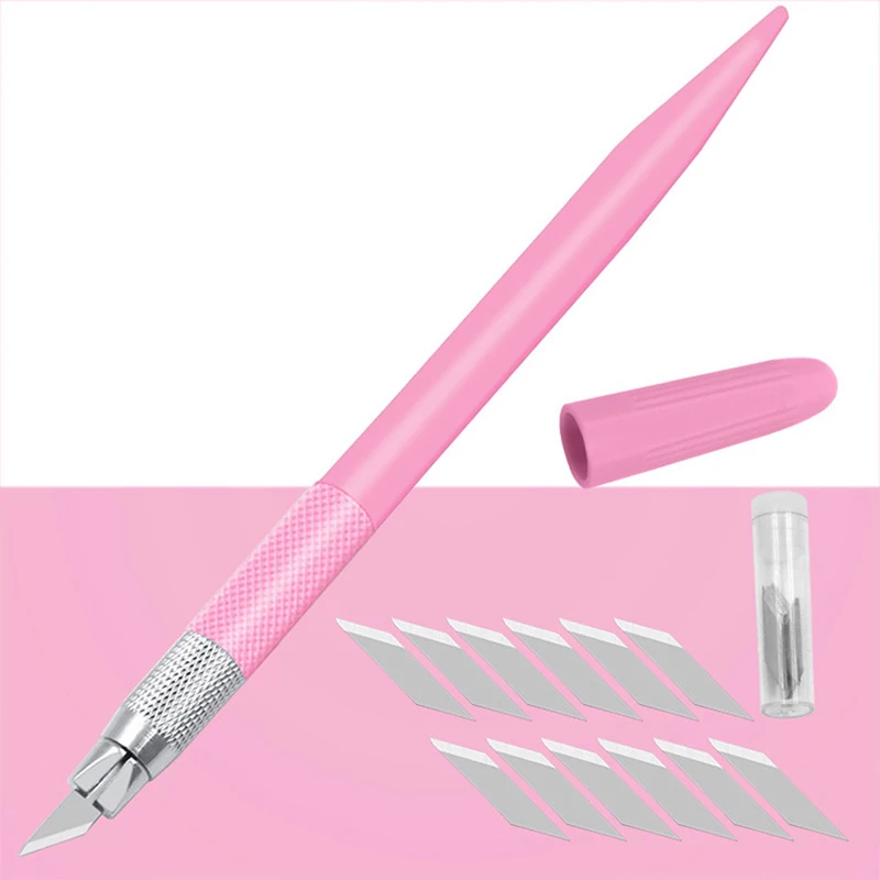 Plastic Handle Scalpel 12 Blades Knife Wood Paper Cutter Craft Pen Knives Engraving Knife DIY Repair Hand Tools Carving Gift