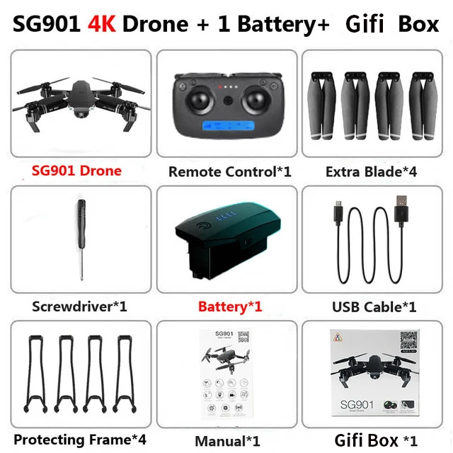 SG901 Дрон 4K HD Двойная камера Профессиональный складной Дрон с камерой 1080P 4K WiFi FPV RC вертолет Квадрокоптер VS SG106 SG907 - Цвет: SG901 4K 1B Box