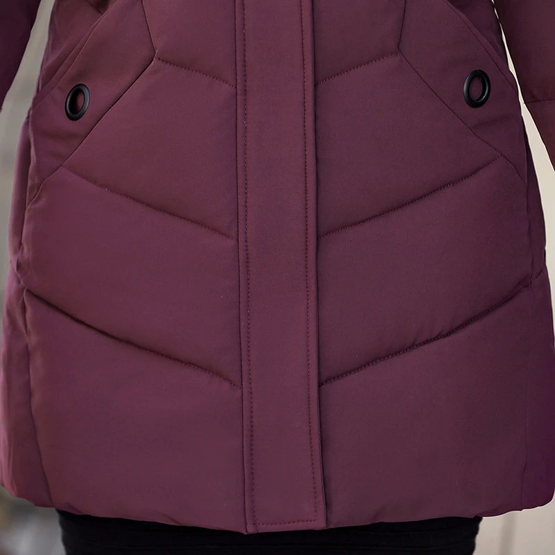 Plus size middle aged women's winter jacket fur collar with hooded thick warm cotton regular coat female Parkas mother‘s jacket