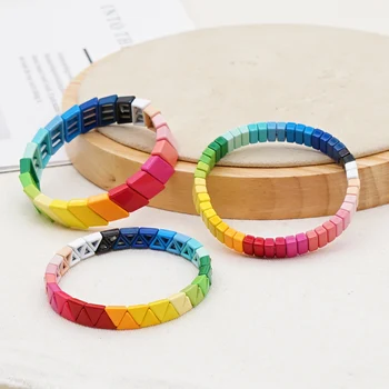

Shinus Enamel Tile Bracelet Women Jewelry Boho Chic Armband Stretch Friendship Rainbow Beaded Bracelet Pulsera Jewelry