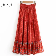 Юбки для женщин пикантные женские благодаря открытому силуэту Цветочный принт длинная юбка Леди Эластичный Высокая Талия пляжная юбка в стиле бохо DJF8628