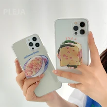 Funny Breakfast Food Stand Holder Cute Clear Phone Case For iPhone 12 11 Pro Max X XR XS Max 7 8 plus SE 2020 Transparent Cover