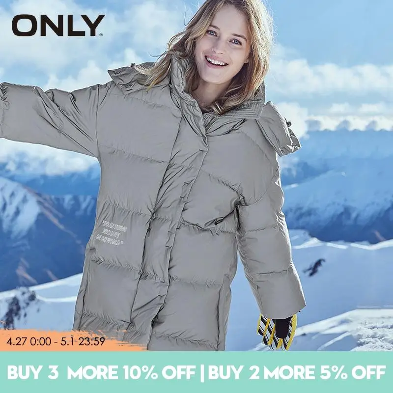 

ONLY Women Mid-length Letter Print White Duck Down Jacket| 119312554