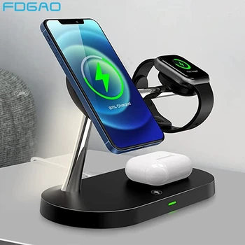 Fast Charging Stand 3 In 1 15W Magnetic Wireless Charger Station For IPhone 13 12 Pro Max Mini Airpods Pro Apple Watch 6 SE 5 4