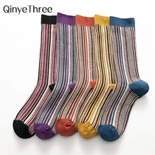 Женские японские корейские носки без пятки с вертикальными полосками, носки без пятки из чесаного хлопка, Британский Ретро стиль, носки в тонкую полоску, Прямая поставка