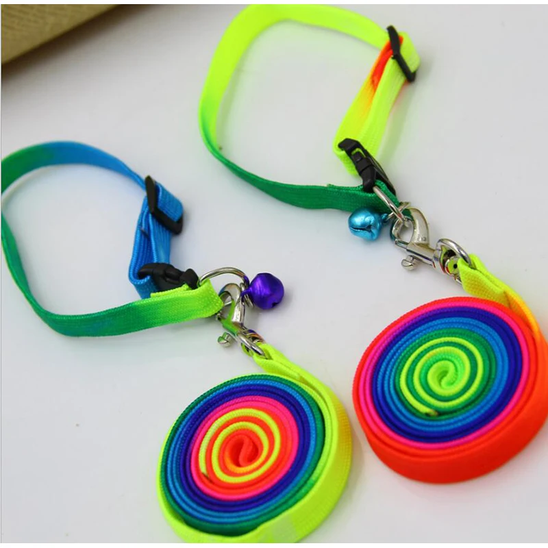 

Adjustable Nylon Dog Collar Lead Rainbow Style Colorful Pet Leash+Collar Pet Collar Leash Small Dog Puppy Cat Collar Lead