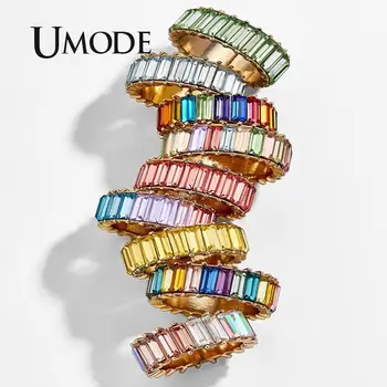 

UMODE Top Quality Colorful Rainbow CZ Gold Ring For Women Girls Infinity Rings Fashion Engagement Wedding Party Jewelry BR0010