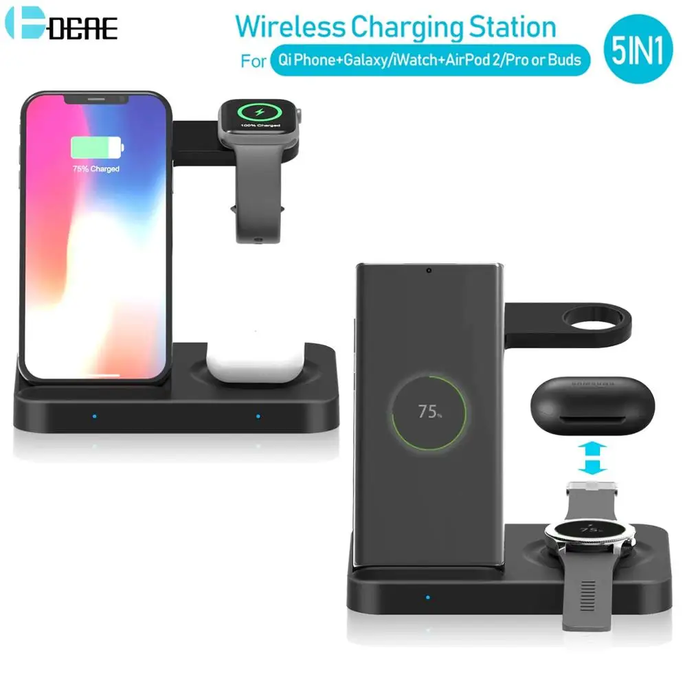 

Wireless Charger for iPhone 11 Pro 8 X XS XR Airpods Pro iWatch 5 4 3 Fast Charging Stand For Samsung S10 Watch Galaxy Buds Gear