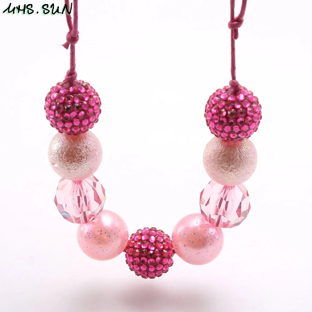 MHS.SUN New design baby chunky beads necklace diy red color bubblegum beaded necklace for kids girls adjustable rope jewelry 1pc - Metal Color: 4