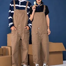 Harajuku Для мужчин сафари Стиль брюки-карго унисекс, с карманами, свободный, в стиле «хип-хоп» с подтяжками комбинезоны для девочек уличная Ретро хлопковые комбинезоны прямого силуэта