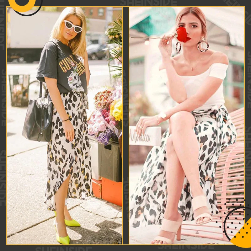 Sheinside, Женская юбка с леопардовым принтом и узлом на талии, средняя талия, женские цельнокроеные юбки, повседневная женская одежда, летняя Новинка, юбка миди