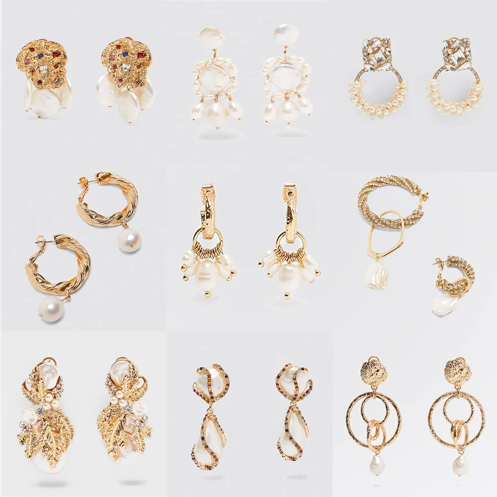 

Girlgo Za Newest Charm Pearl Drop Earrings For Women Boho Maxi Gold Metal Pendant Statement Earrings Trendy Party Gifts Jewelry